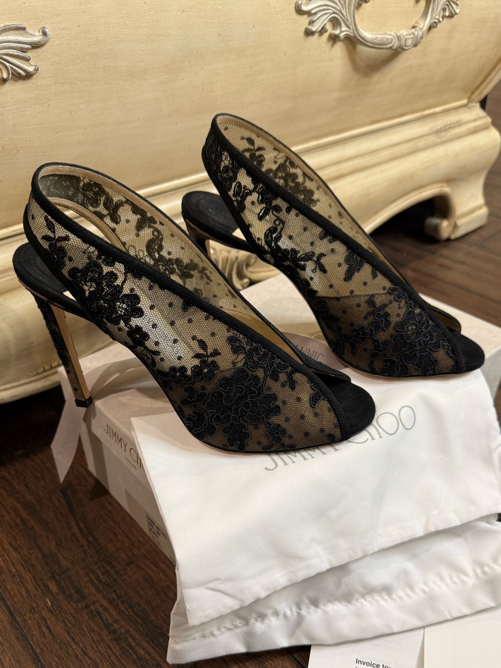 Jimmy Choo Black Lace Peep-Toe Slingback Heels size 41.5 (11.5)